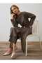 Gold Buckle Detailed Tunic & Trousers Linen Set - Earth - - 2