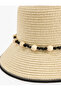 Bucket Straw Hat with Bead Detail - 3