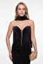 Women's Black Strapless Collar Accessory Detail Long Evening Dress - 3