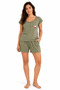 Organic Cotton Khaki Women's Pajama Set with Pocket Detail and Buttoned Shorts - 2