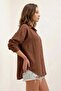 Women's Oversize Viscose Brown Shirt with One Pocket - 5