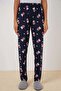 Women's Elastic Waist Bear Patterned Navy Blue Pajama Bottoms - 2