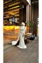 Stone Detailed Hijab Wedding Dress with Cape - 5
