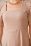 Women's Square Neck Short Sleeve Embossed Patterned Biscuit Dress - 3