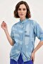 Women's Oversize Patterned Viscose Blue Shirt