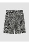 Black Patterned Women's Shorts with Elastic Waist - 6