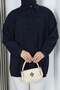 Bow Detailed Gathered Balloon Sleeve Tunic Navy Blue Hnt2128 - 2