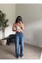 Blue Brown Leather Belted Straight Jeans