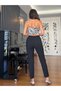 Black Elastic Waistband Pants with Gold Detail on the Legs - 6