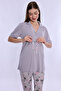 Short Sleeve Soft Textured Cotton Maternity Set Effortt - Gray - 5