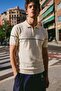 Men's Striped Cotton Cream Polo Collar T-Shirt