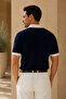 Men's Navy Blue Ecru Collared Knitwear Polo Neck T-Shirt - 5