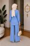Women's Stone Detailed Sleeveless Loose Linen Shirt and Waist-Tie Pants Stylish Two-Piece Set - 2