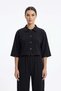 Women's Black Lycra Polyviscon Fabric Snap Detailed Shirt Collar Crop Top and Wide Leg Pants - 4