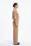 Women's Cream Lycra Polyviscon Fabric Snap Detailed Shirt Collar Crop Top and Wide Leg Pants - 2