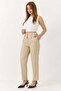 Women's carrot cut high-waisted pants with wide belt - beige - 3
