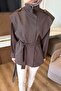 Pleated Sleeve Shoulder Apolelti Trench Coat Bitter Brown - 2