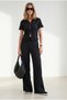 Women's Black Top Shirt Bottom Pants Wrinkled Suit Tkm-19000509