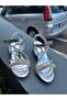 Silver Stone Cross-Strapped Thick Heeled Evening Dress Sandals - 6