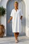 White Shirt Collar Short Sleeve Buttoned Pocket Casual 100% Linen Woven Dress 98 60 - 3