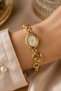 Women's Gold Yellow Oval Case Chain Watch with Zircon Stone and Bee Figured Charm Bracelet Watch - 5