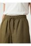 Özmarka New Season Khaki Elastic Waist Linen Blend Women's Shorts - 3