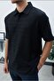 Marrakech Men's Black Wrinkled Fabric Oversize Polo Collar T-Shirt - 4