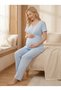 New Season Blue Striped 100% Cotton Short Sleeve Maternity and Postpartum Nursing Pajama Set with Dressing Gown - 3