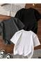 Printed Black - White - Anthracite 3-Piece Children's T-Shirt 100% Cotton Short Sleeve Knitted Crew Neck - 3
