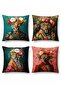 Flower Crowned Leopards Patterned 4-Piece Throw Pillow Cover Set - 3