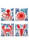Red Sea Creatures Patterned 4-Piece Throw Pillow Cover Set - 3