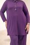 67008 Plus Size Men's Collared Half Placket Combed Cotton Trouser Suit - Plum - 2