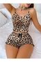 Women's Leopard Patterned Stylish Strap Shorts Pajama Set - 4