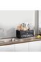 Extra Large Kitchen Utensils Holder - 4 Black Compartments, Wooden Utensil Organizer - 7