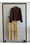 Hakim Collar Buttoned Waist-Tightening Blouse Patterned Elastic Waist Skirt Top-Down Set - 4