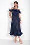 Women's Chiffon Fabric Flounce Detailed Lined Midi Dress - 3