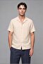 Regular Fit Polo Collar Linen Blend Short Sleeve Sand Beige Shirt I0292Ax26Hs - 3