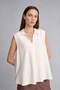 Regular Fit V-Neck Linen Blend Sleeveless Ecru Blouse F0982Ax26Sm