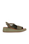 Khaki Leather Women's Wedge Heeled Sandals