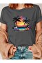 Women's Palm Tree Printed Oversize T-Shirt Loose Fit