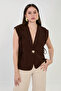Women's Single Button Vest with Side Ties - Bitter Brown - 2