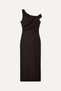Women's Brown Shoulder Detailed Midi Linen Dress