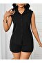 Women's Sleeveless Collared Front Buttoned Dubai Blouse and Lace-Up Short Shorts Two-Piece Set - 2