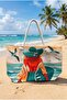 Women's Patterned Large Size Beach Bag with Sea View Hat Hzl26S-Tt01