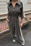 Khaki Design Stripe Detailed Zippered Jumpsuit - 3