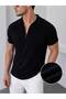 Men's Black Half-Zip Polo Collar T-Shirt - 3