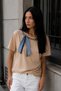 Women's Mustard Chain and Scarf Detailed Oversize Short Sleeve T-Shirt (95% Cotton)