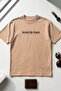 Men's Beige Relaxed B-Neck Back Printed Cotton T-Shirt - 3