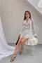 Women's White Polka Dot Pattern Collar Scarf Detailed Transparent Tulle Blouse Skirt Set Nbnp036 - 4