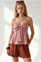 Women's Dusty Rose Strap Adjustable Bow Detailed Pera Linen Blouse Blz-19003371